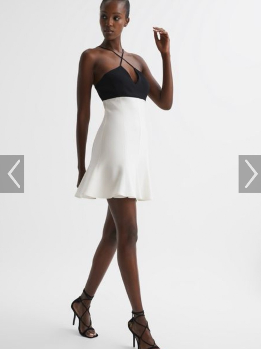 Reiss Black and White Strappy Halter Mini Dress